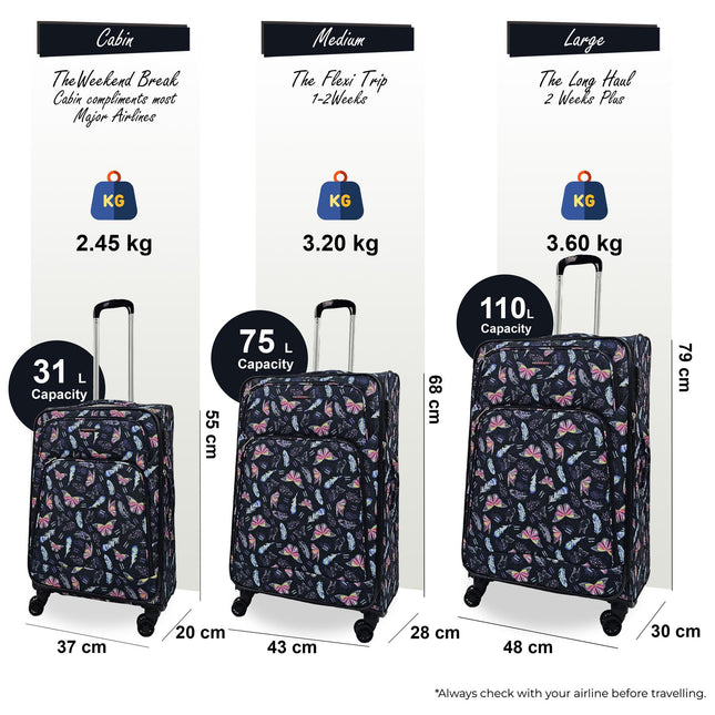 Lightweight Print Suitcases 8 Wheel Luggage Travel Soft Bags Set