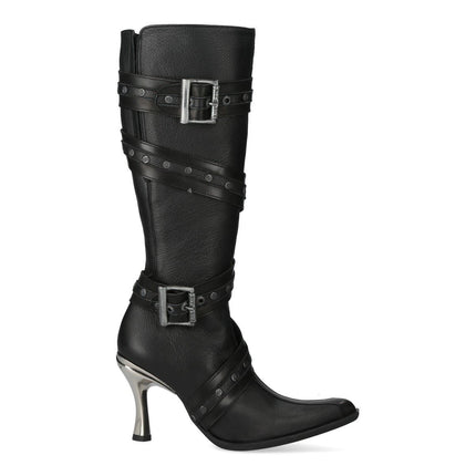 New Rock Womens Black Leather Gothic Knee-High Heeled Boots - M-9029-C10