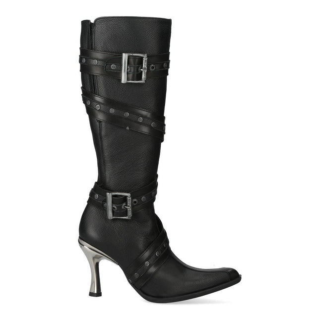 New Rock Womens Black Leather Gothic Knee-High Heeled Boots - M-9029-C10