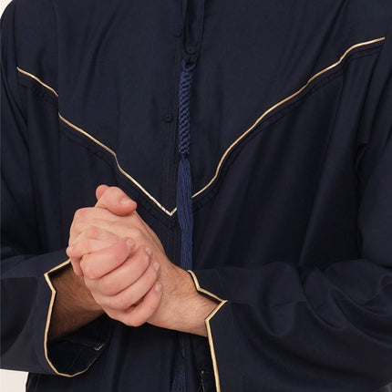 Men's Ramadan Navy Blue Moroccan Jubba Robe Djellaba Eid Thobe - TT-007