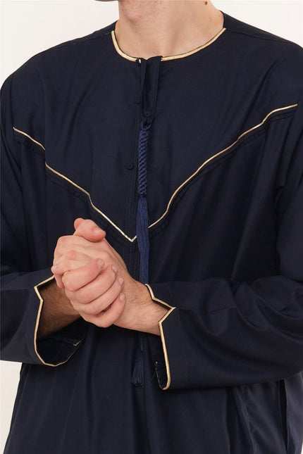 Men's Ramadan Navy Blue Moroccan Jubba Robe Djellaba Eid Thobe - TT-007