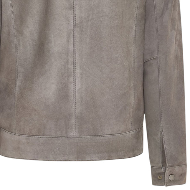 Mens Grey Goat Suede Leather Harrington Biker Jacket - Berlin