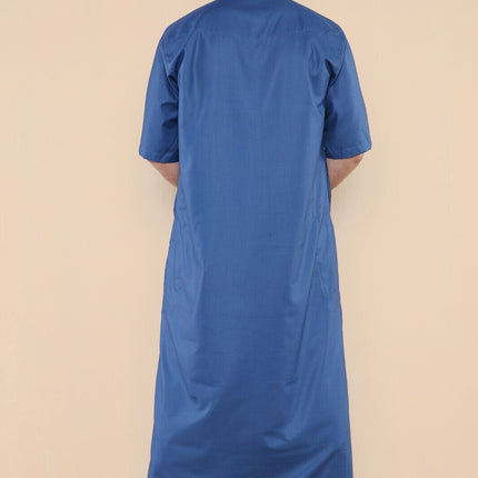 Mens Blue Thobe Jubba Islamic Arab Moroccan Saudi Zipped Kaftan Arab Robe