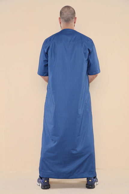 Mens Blue Thobe Jubba Islamic Arab Moroccan Saudi Zipped Kaftan Arab Robe