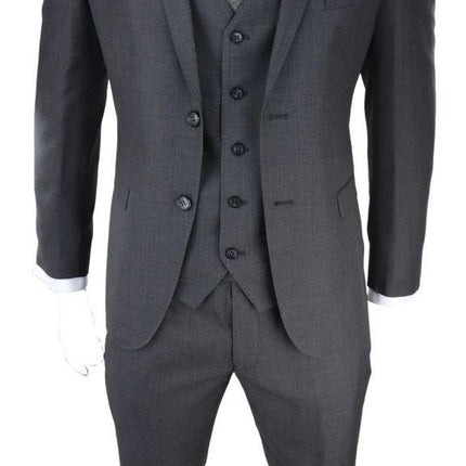 Mens 3 Piece Charcoal Grey Classic Stitch Retro Suit
