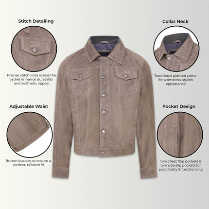 Mens Goat Suede Jeans Jacket Trucker Casual Denim Leather Shirt