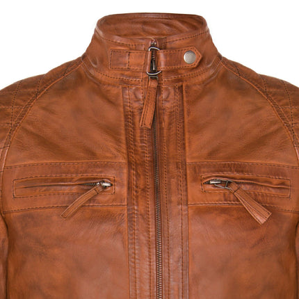 Men's Vintage Leather Quilted Biker Jacket-Monaco