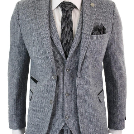 Men's 3 Piece Grey Herringbone Tweed Suit