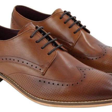 Mens Classic Oxford Brogue Shoes In Perforated Tan Leather