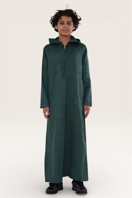 Kids Boys Hooded Eid Green Moroccan Jubba Robe Ramadan Eid Thobe - K-HM12