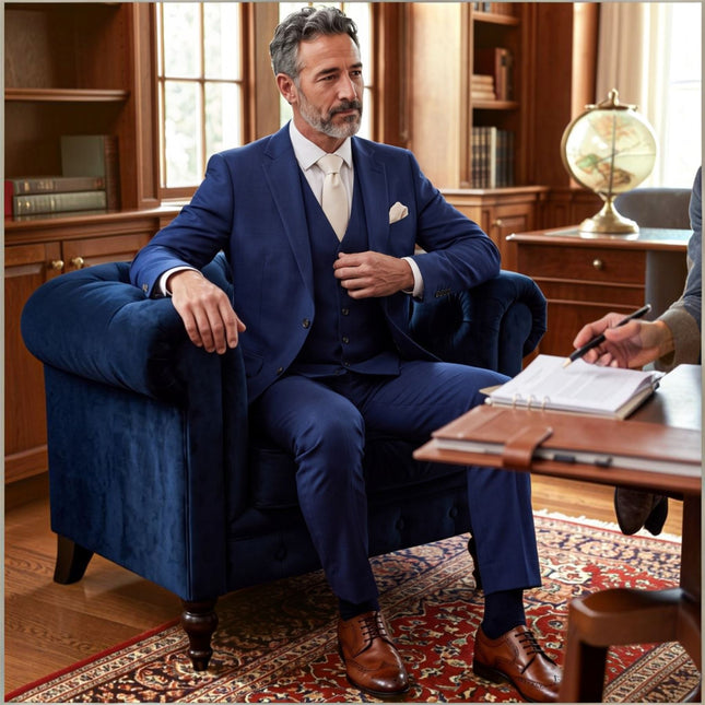 Men's Navy 3 Piece Tailored Fit Formal Suit - Belmont