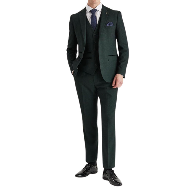 Men's Green 3 Piece Prince Of Wales Formal Suit