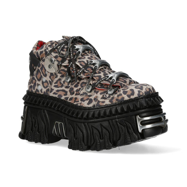 New Rock M-106Wall-C56 Leopard Print Leather Gothic Platform Ankle Boots