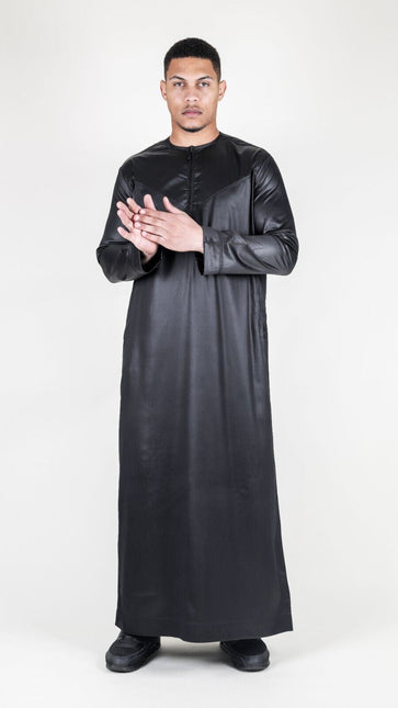 Men's Black Thobe Robe Satin Emirati Islamic Jubba Eid Regular Fit