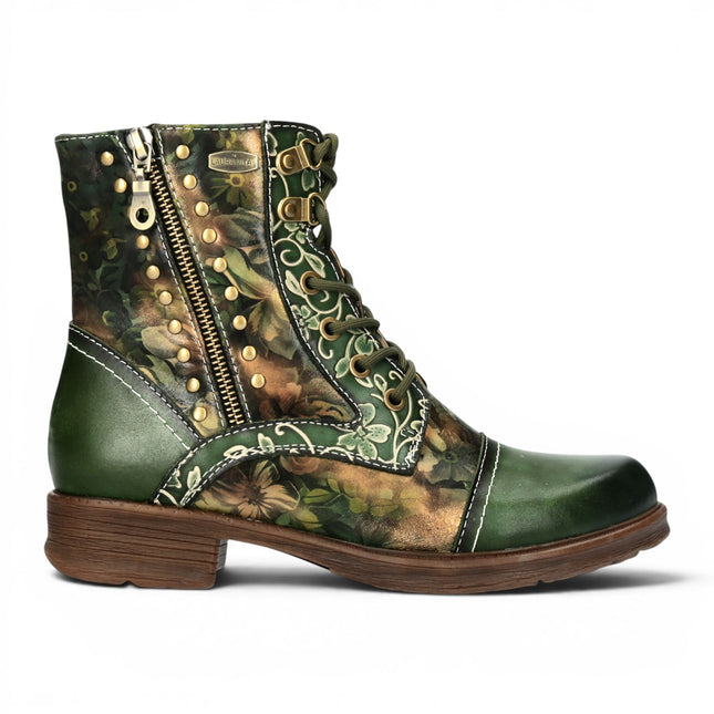 Laura Vita Women's Green Floral Victorian Leather Lace-up Ankle Boots - Anitao - 11