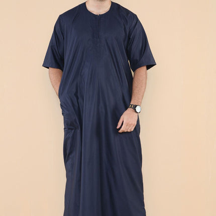 Mens Navy Thobe Jubba Islamic Arab Moroccan Saudi Zipped Kaftan Arab Robe