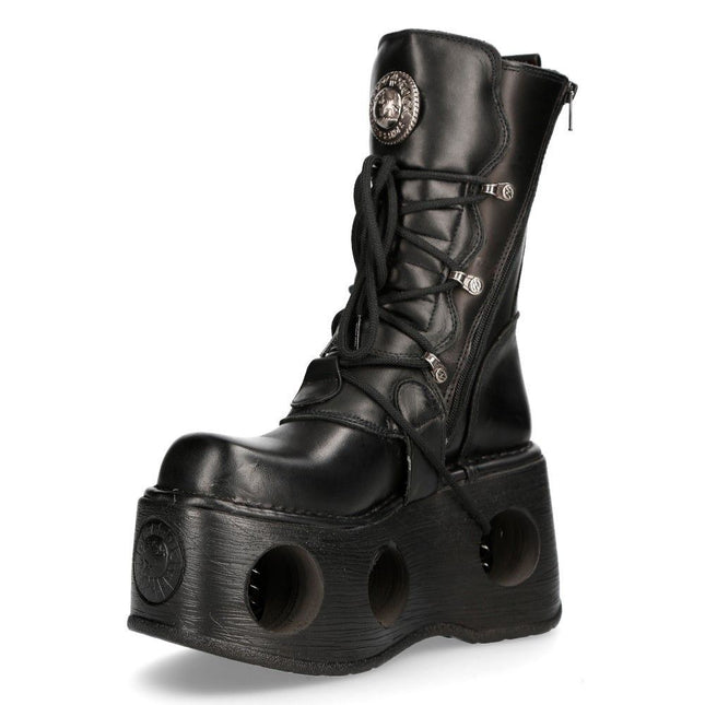 New Rock Metallic Black Leather Neptuno Gothic Boots - 373-S2