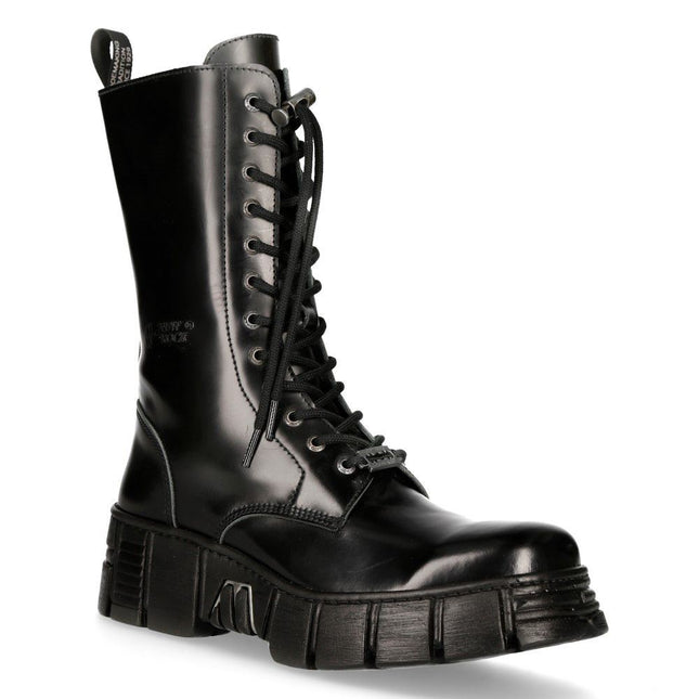 New Rock Boots Leather Mid-Calf Tower Biker Boots- M-Wall027N-C2