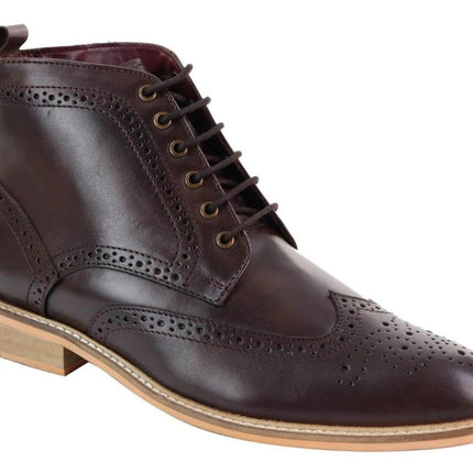 Mens Classic Oxford Brogue Ankle Boots In Brown Leather