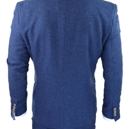 Mens 3 Piece Blue Tweed Wool Twill Vintage Classic Suit