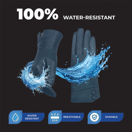 Womens Teal Green Italian Leather Winter Button Design Soft Wool Lining Gloves - L-GLV-501