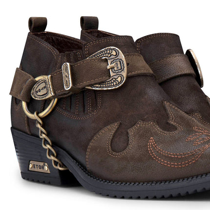 Men's Brown Leather Metal Chain Winklepicker Cowboy Boots