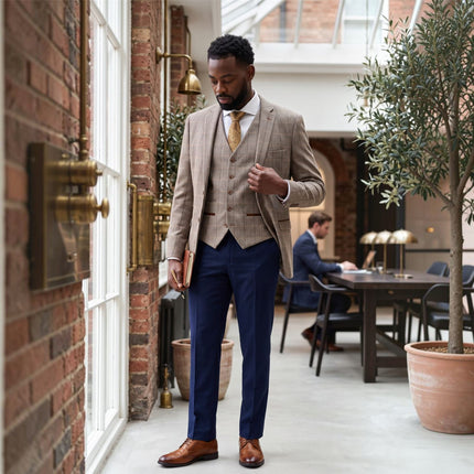 Men's Brown Tweed Suit with Mayfair Navy Trousers - Harris