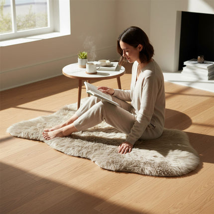 Genuine Mushroom Sheepskin Natural Silky Soft Fluffy Real Wool Rug