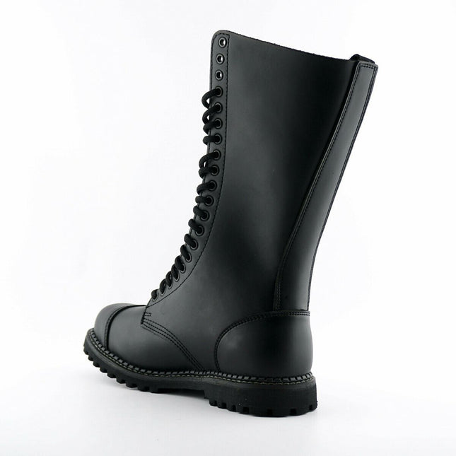 Grinders Unisex Black Leather Mid-Calf Punk Military Boots - King CS