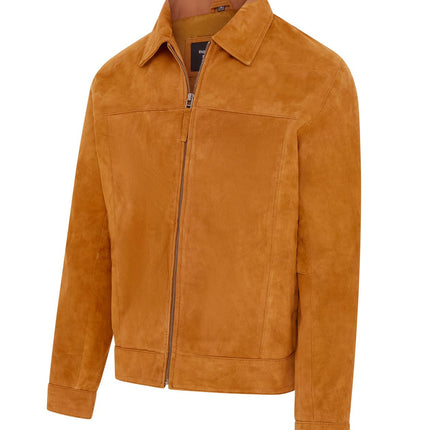 Mens Retro Brown 100% Goat Suede Leather Harington Biker Jacket