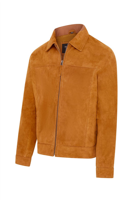 Mens Retro Brown 100% Goat Suede Leather Harington Biker Jacket