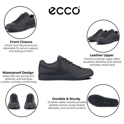 Ecco Men's Black Leather Waterproof Trainer Sneaker Shoes - Soft 10