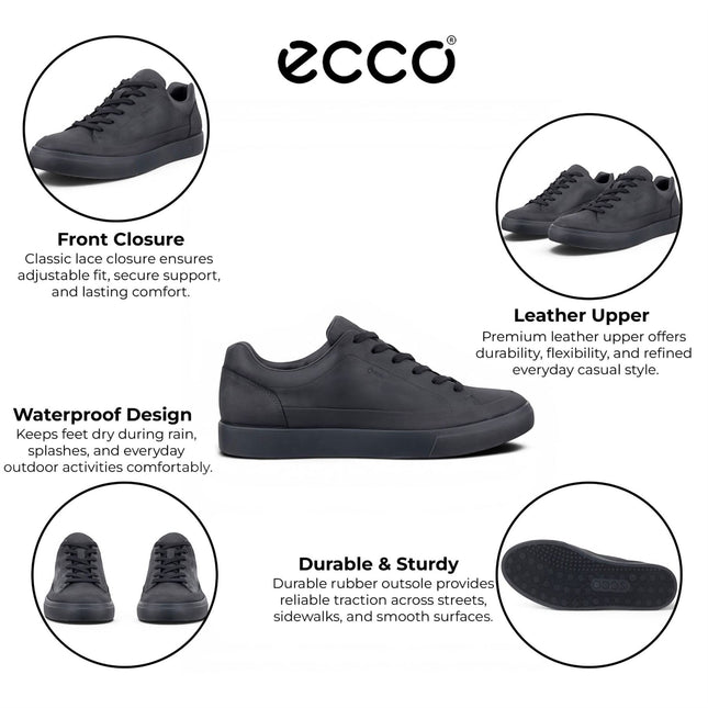 Ecco Men's Black Leather Waterproof Trainer Sneaker Shoes - Soft 10