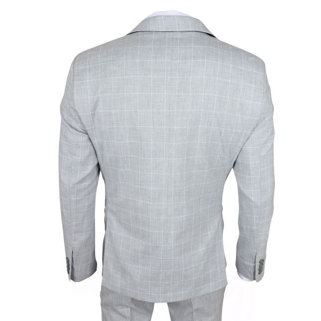 Men's Grey Checked 3 Piece Suit Tailored Fit