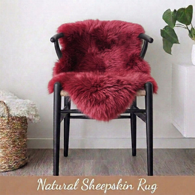 Genuine Red Rose Sheepskin Natural Silky Soft Fluffy Real Wool Rug