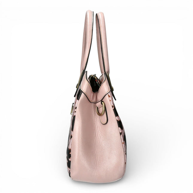 Laura Vita Aramis-08 Womens Rose Pink Floral Print Adjustable Straps Shoulder Tote Handbag