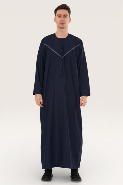 Men's Eid Navy Blue Moroccan Thobe Robe Djellaba Ramadan Eid Jubba- HM10