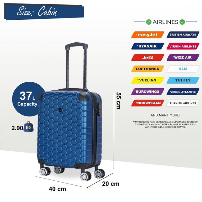 Hard Shell ABS 8 Wheel Luggage Travel Cabin Holiday Bags Suitcase Set