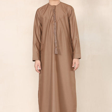 Boy's Kids Brown Thobe Emirati Jubba Islamic Clothing Kaftan Eid String Tassel