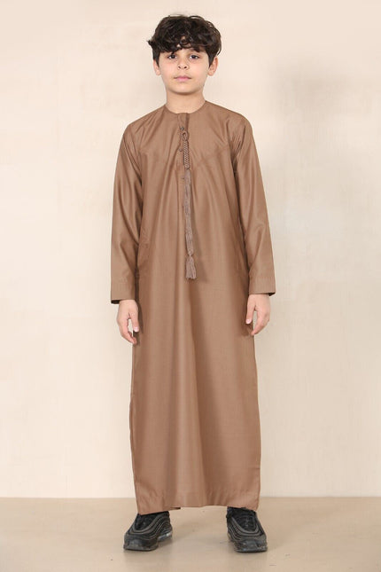 Boy's Kids Brown Thobe Emirati Jubba Islamic Clothing Kaftan Eid String Tassel
