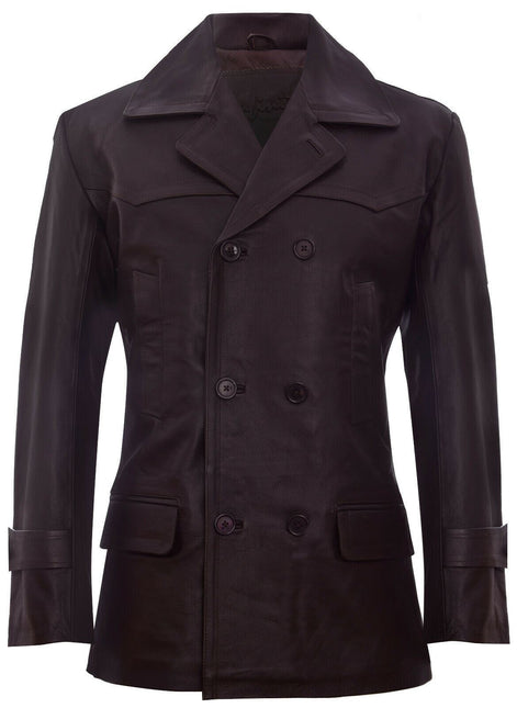 Mens Cowhide Leather Peacoat-Krakaw