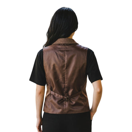 Women's Rust Brown Herringbone Wool Tweed Check Tailored Waistcoat - WS-1