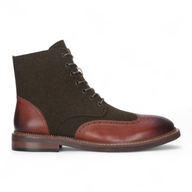 Justin Reess Men's Khaki Brown Brogue Leather Ankle Boots - Clifford