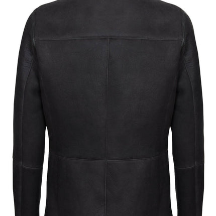 Mens Double Breasted Shearling Sheepskin Pea Coat-Valencia