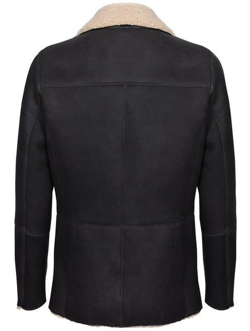 Mens Double Breasted Shearling Sheepskin Pea Coat-Valencia
