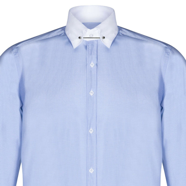 Mens Club Collar Blue Shirt 1920s Peaky Blinders With Bar Poplin Pin Smart