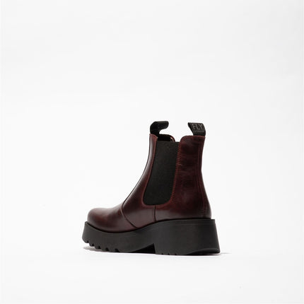 Fly London Womens Wine Medi789 Wedged Chelsea Ankle Leather Platform Boots