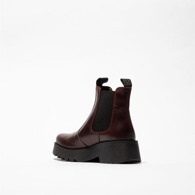 Fly London Womens Wine Medi789 Wedged Chelsea Ankle Leather Platform Boots