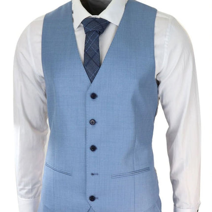 Mens 3 Piece Light Blue Classic Stitch Retro Suit
