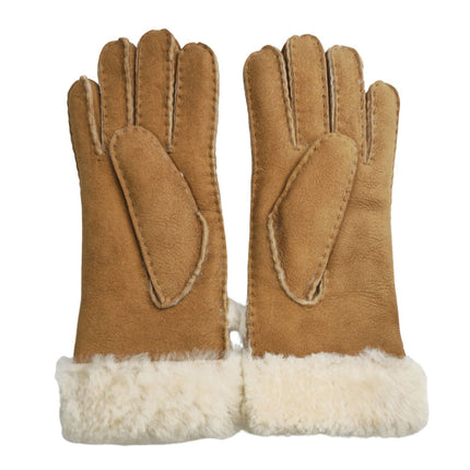Infinity Leather Womens Tan Sheepskin Suede Gloves with Roll Up/Down Cuff